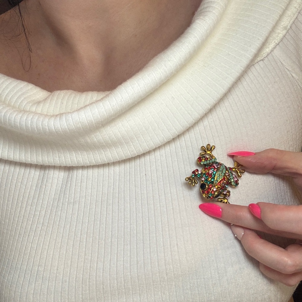 Colorful Rhinestone Frog Brooch - Picture 7 of 7